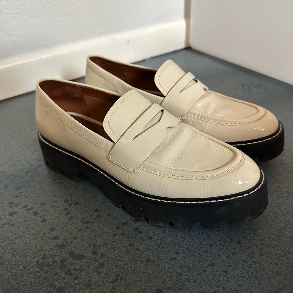 Franco Sarto Cream Loafers with Chunky Black Soles